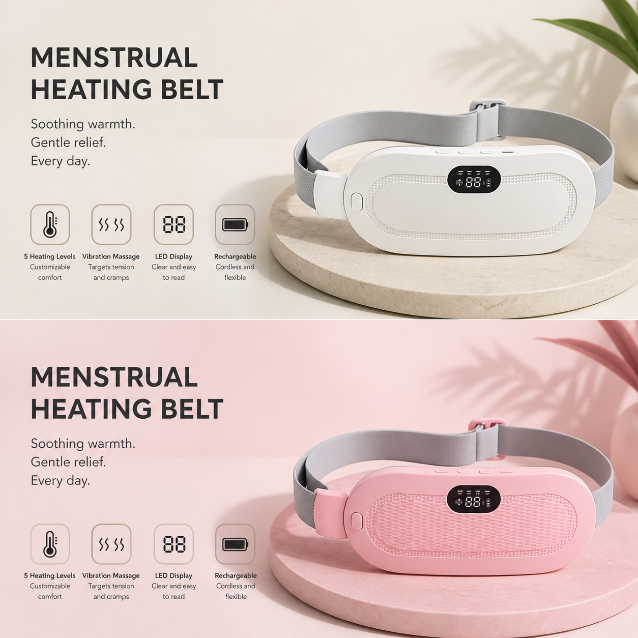 Soft Comfort Menstrual Heating Pad in White & Pink